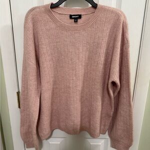DKNY Cashmere Blend Sweater Pink Long Sleeve Crew Ribbed Neck Sz M
